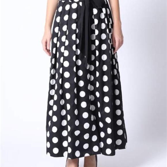 Black Polka Dot Maxi Skirt White Pleated Waist Pockets Size Medium - Picture 1 of 6